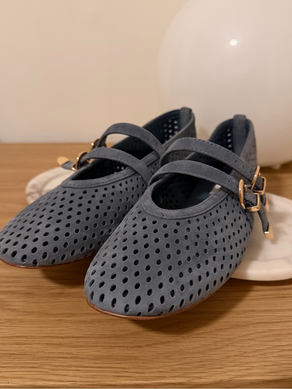 Steve Madden Blue Perforated Mary Jane Flats with Double Strap